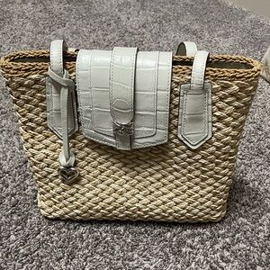 Brighton Straw Shoulder Bag with White Accents